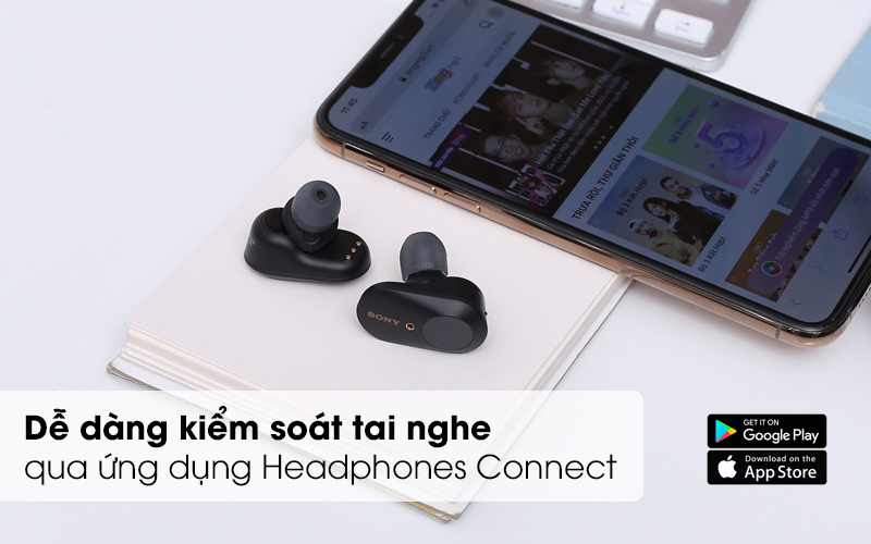 Dễ dàng kiểm soát với ứng dụng Headphones Connect - Tai nghe Bluetooth True Wireless Sony WF-1000XM3BME Đen