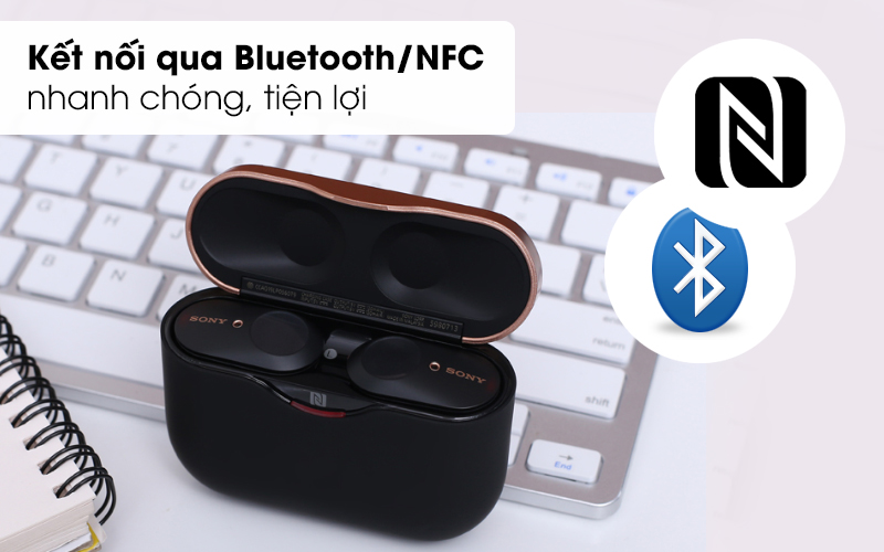 Kết nối qua Bluetooth/NFC - Tai nghe Bluetooth True Wireless Sony WF-1000XM3BME