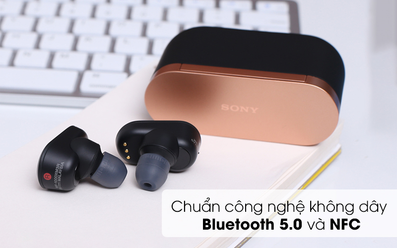 Chuẩn công nghệ không dây  Bluetooth 5.0 và NFC - Tai nghe Bluetooth True Wireless Sony WF-1000XM3BME Đen