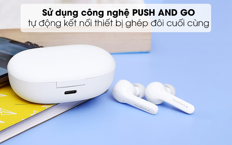 Sử dụng công nghệ PUSH AND GO tự động kết nối thiết bị ghép đôi cuối cùng - Tai nghe Bluetooth True Wireless Anker Soundcore Life Note A3908 Sử dụng công nghệ PUSH AND GO tự động kết nối thiết bị ghép đôi cuối cùng - Tai nghe Bluetooth True Wireless Anker Soundcore Life Note A3908