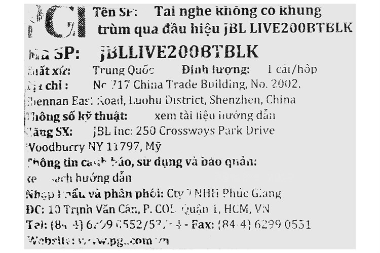 Tai nghe Bluetooth JBL LIVE200 Màu Đen