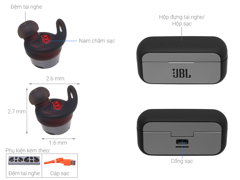 Tai nghe Bluetooth True Wireless JBL REFFLOW Đen