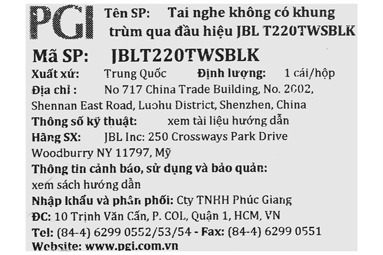 Tai nghe Bluetooth True Wireless JBL Tune 220 Màu Đen