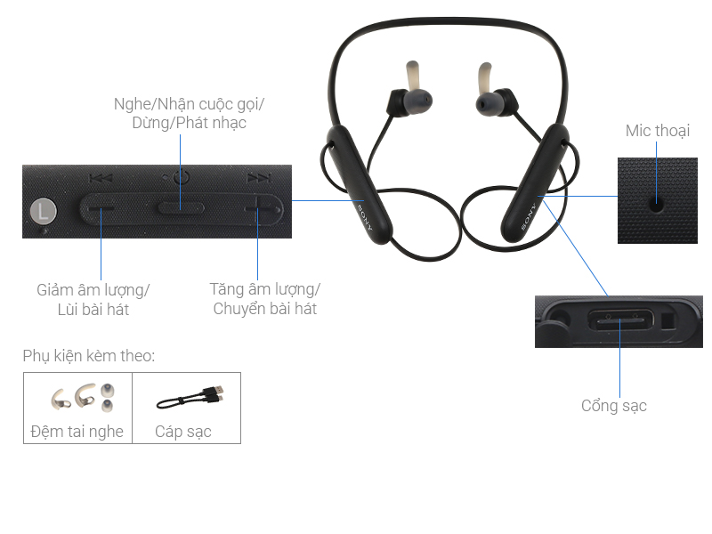 Tai nghe Bluetooth Sony Extra Bass WI-SP510/BZ E
