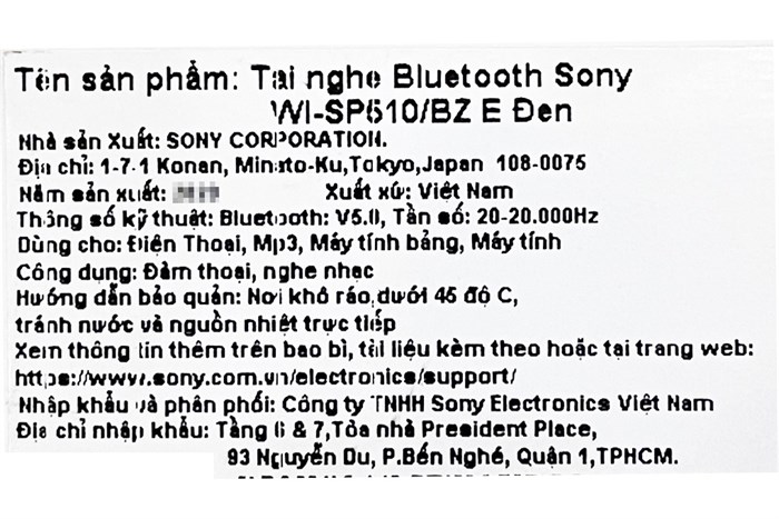 Tai nghe Bluetooth Sony Extra Bass WI-SP510/BZ E Màu Đen