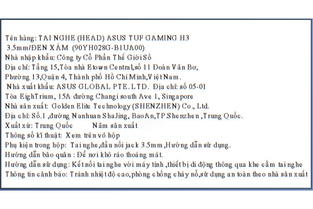 Tai nghe Chụp Tai Gaming Asus TUF H3 Màu Đen - Xám