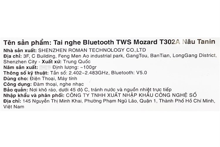 Tai nghe Bluetooth True Wireless Mozard T302A Màu Nâu