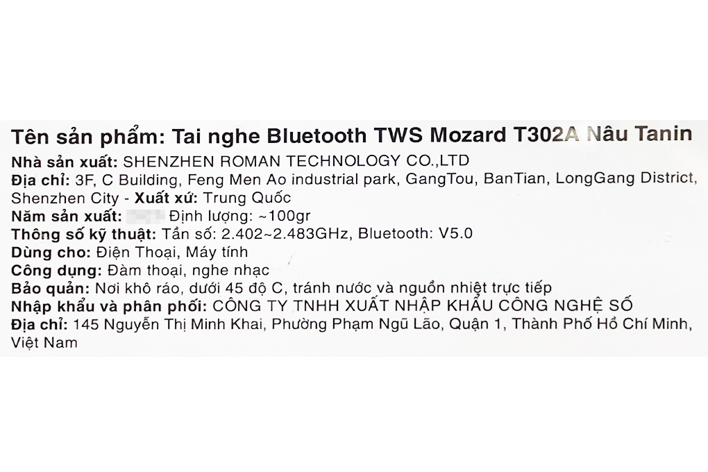 Tai nghe Bluetooth True Wireless Mozard T302A Màu Nâu