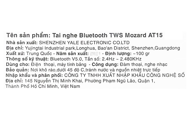 Tai nghe Bluetooth True Wireless Mozard AT15 Màu Đen