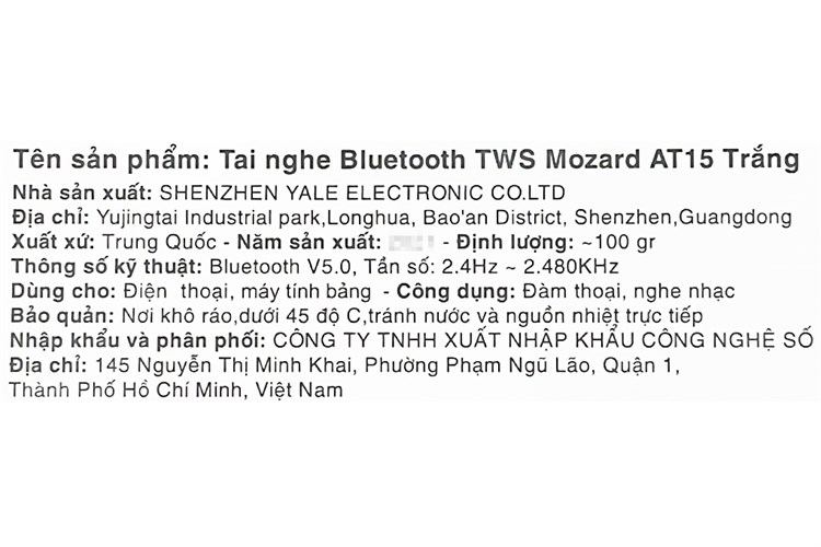 Tai nghe Bluetooth True Wireless Mozard AT15 Màu Trắng