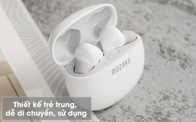 Tai nghe Bluetooth True Wireless Mozard AT15 Trắng - Thiết kế trẻ trung