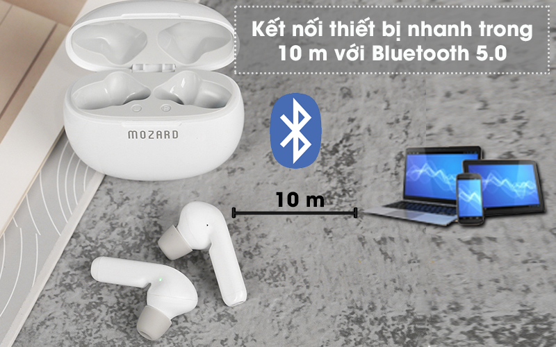 Tai nghe Bluetooth True Wireless Mozard AT15 Trắng - Bluetooth 5.0