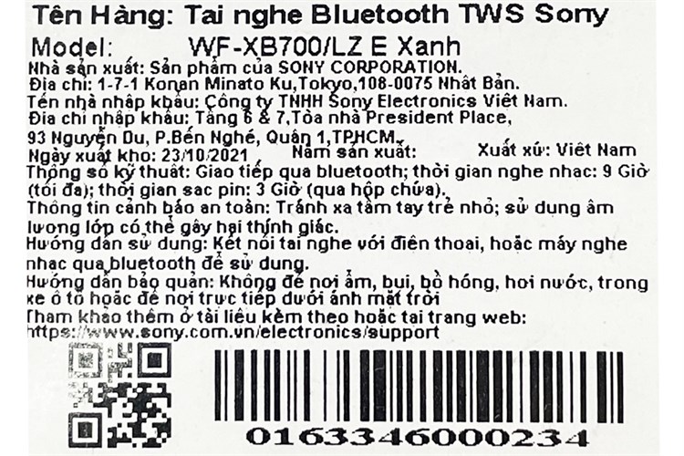 Tai nghe Bluetooth Sony Extra Bass True Wireless WF-XB700 Màu Xanh Dương