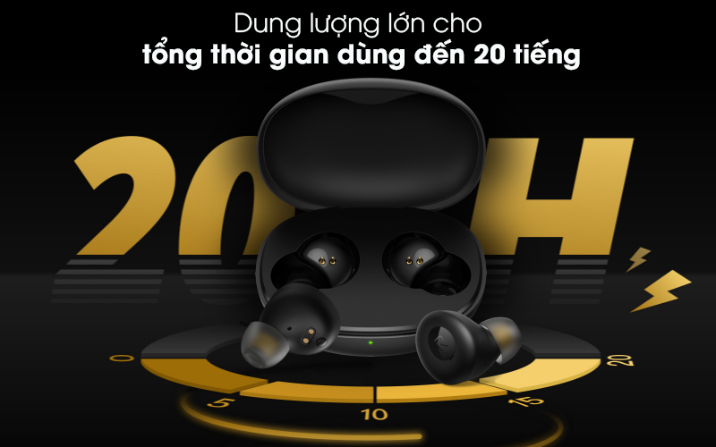 Tai nghe Bluetooth True Wireless Realme Buds Q RMA215 Đen - Tổng thời gian đến 20 tiếng