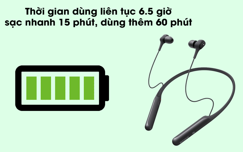 Tai nghe EP Bluetooth Sony WI-C600N - Thời gian dùng liên tục trong 6.5 giờ