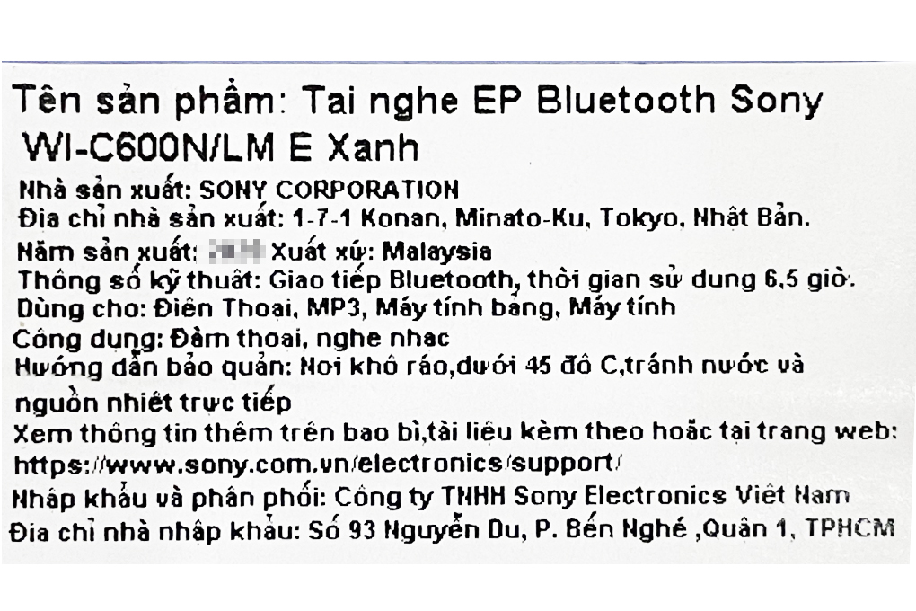 Tai nghe Bluetooth Sony WI-C600N Màu Xanh Dương