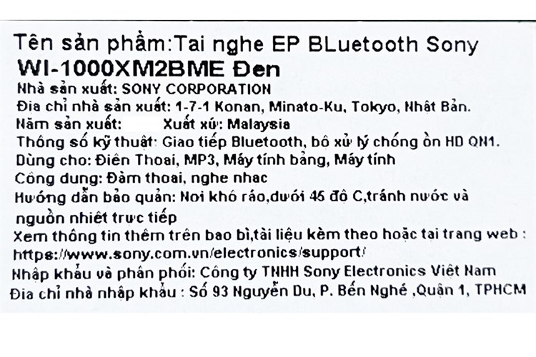 Tai nghe Bluetooth Sony WI-1000XM2 Màu Đen