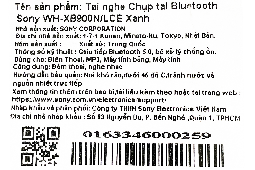 Tai nghe chụp tai Bluetooth Sony WH-XB900N