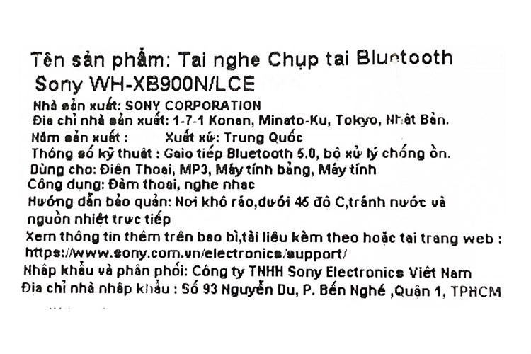 Tai nghe Bluetooth Chụp Tai Sony WH-XB900N Màu Đen