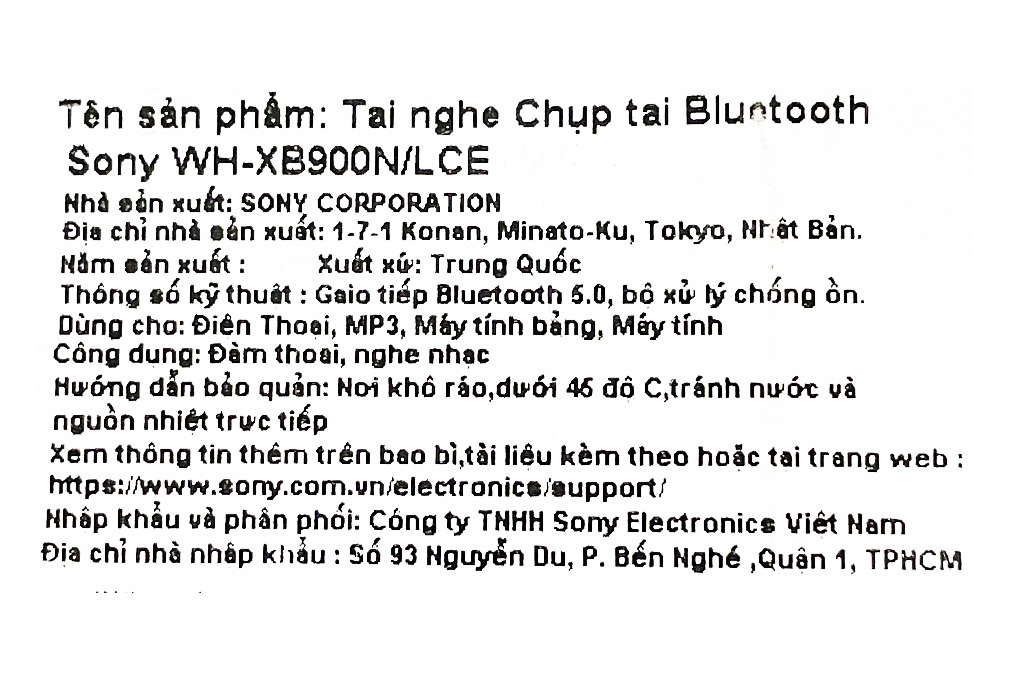 Tai nghe Bluetooth Chụp Tai Sony WH-XB900N Màu Đen