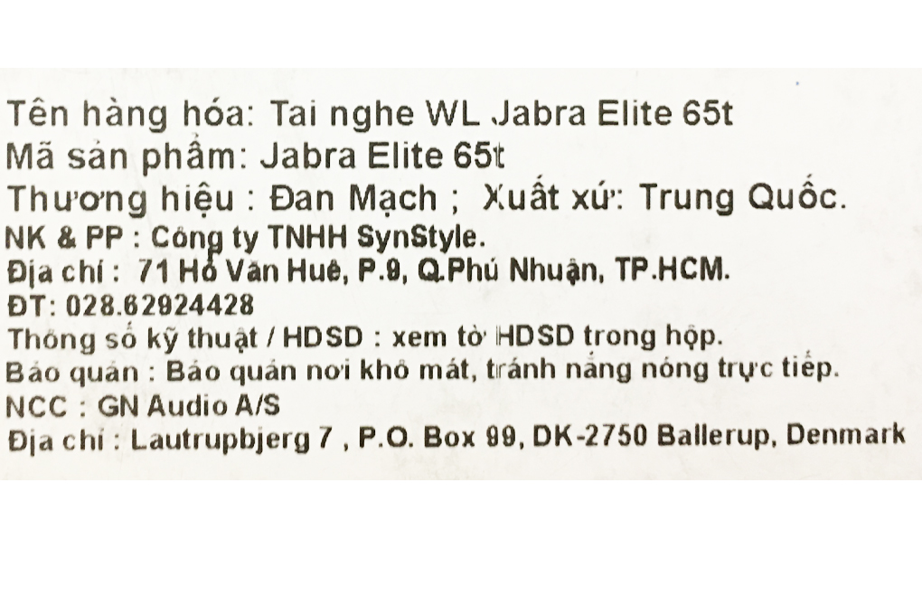 Tai nghe Bluetooth True Wireless Jabra Elite 65T Đen Titanium Màu Đen