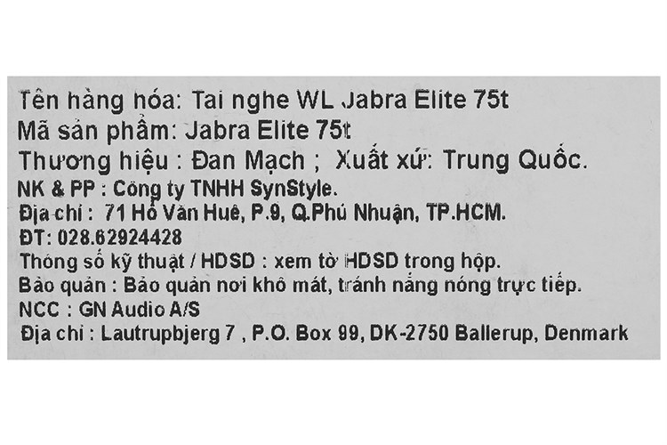 Tai nghe Bluetooth True Wireless Jabra Elite 75T Đen Titanium Màu Đen