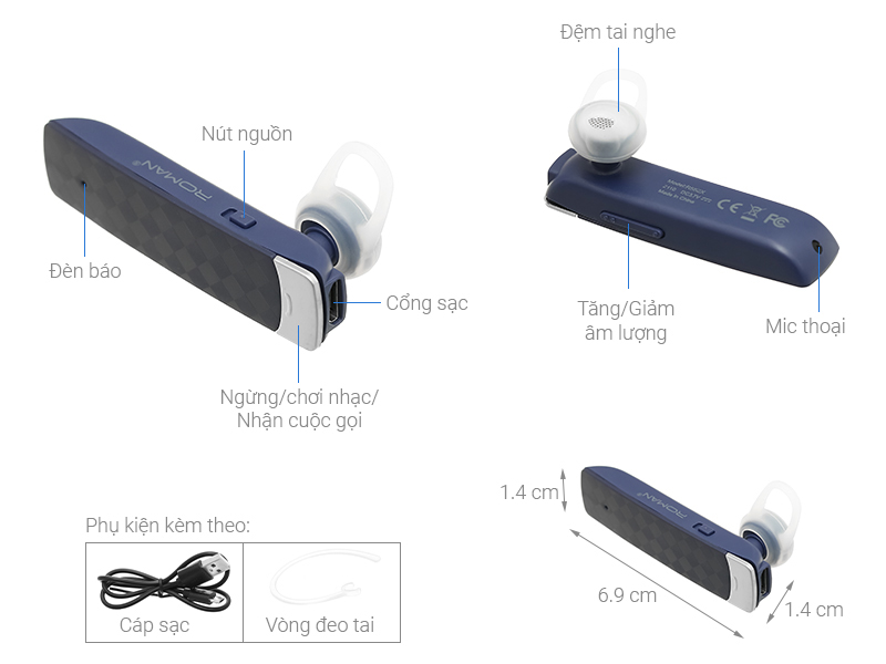 Tai nghe Bluetooth Roman R552X Xanh