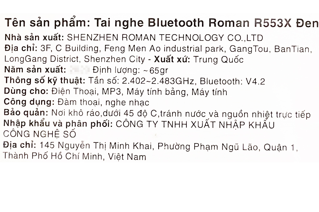 Tai nghe Bluetooth Roman R553X Đen