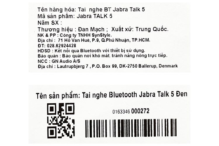 Tai nghe đàm thoại Bluetooth Jabra Talk 5 Đen Màu Đen