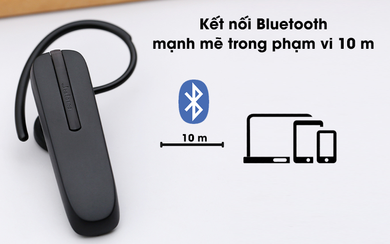 Tai nghe Bluetooth Jabra Talk 5 Đen - Kết nối không dây mạnh mẽ trong 10 m với công nghệ Bluetooth