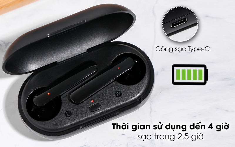 Tai nghe Bluetooth True Wireless Mozard DT920 Đen - Nghe nhạc đã tai trong thời gian sử dụng đến 4 giờ