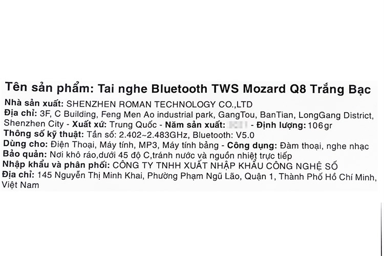 Tai nghe Bluetooth True Wireless Mozard Q8 Màu Trắng
