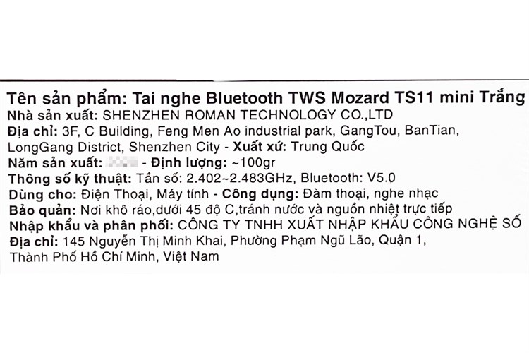Tai nghe Bluetooth True Wireless Mozard TS11 mini Màu Trắng