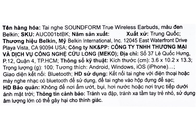 Tai nghe Bluetooth True Wireless Belkin Soundform AUC001 Màu Đen