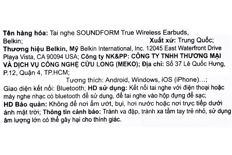 Tai nghe Bluetooth True Wireless Belkin Soundform AUC001 Màu Trắng
