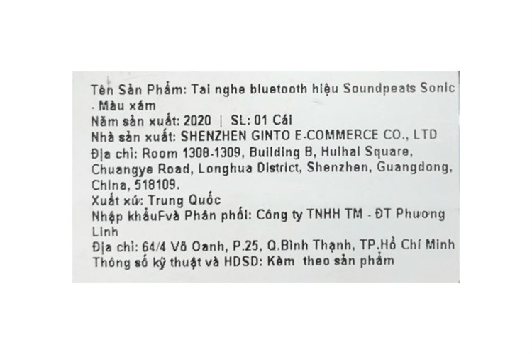 Tai nghe Bluetooth True Wireless Soundpeats Sonic Màu Xám