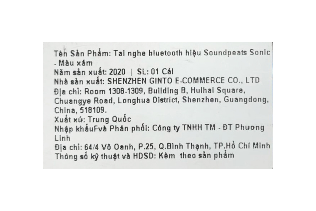 Tai nghe Bluetooth True Wireless Soundpeats Sonic Màu Xám