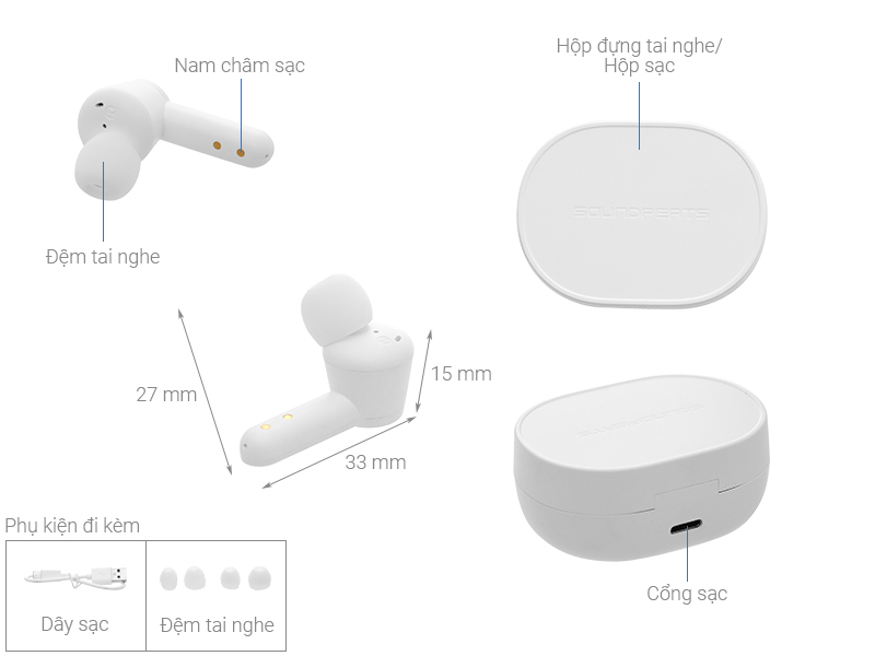 Tai nghe Bluetooth True Wireless Soundpeats Q Trắng