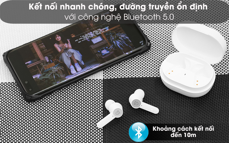 Kết nối bluetooth 5.0 - Tai nghe Bluetooth True Wireless Soundpeats Q Trắng