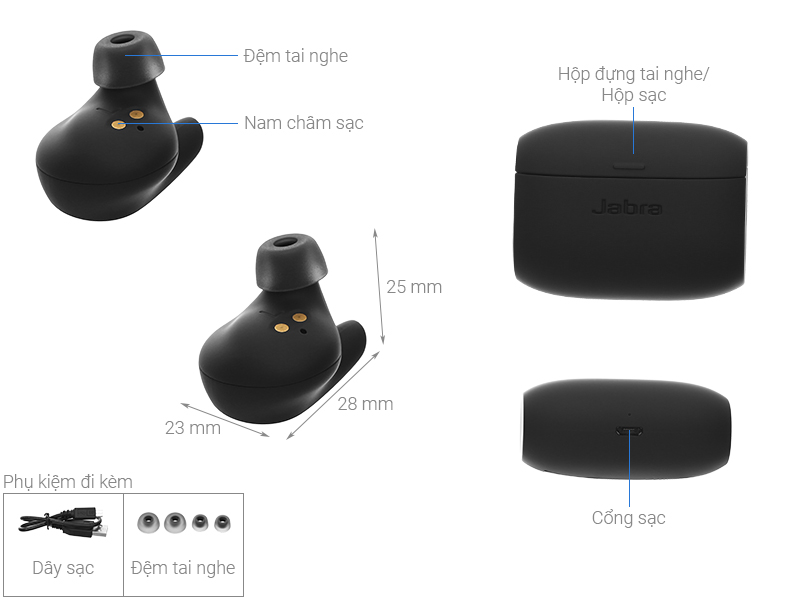 Tai nghe Bluetooth True Wireless Jabra Elite Active 65T Đen Titanum