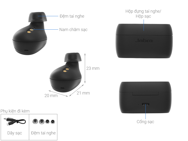 Tai nghe Bluetooth True Wireless Jabra Elite Active 75T Đen Xám