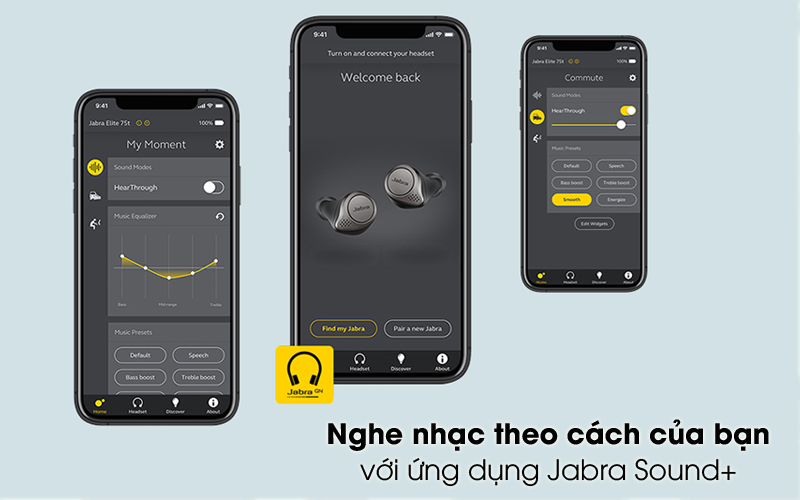 Ứng dụng Jabra Sound+ - Tai nghe Bluetooth không dây đích thực Jabra Elite Active 75T Đen Xám