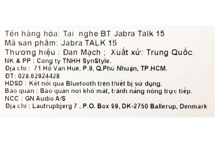 Tai nghe Bluetooth Jabra Talk 15 Đen Màu Đen