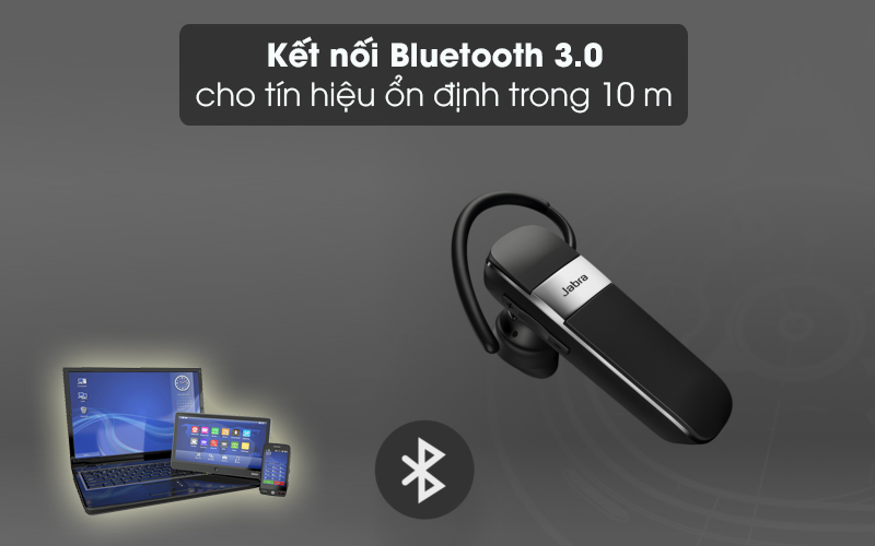 Tai nghe Bluetooth Jabra Talk 15 Đen - Ngồi cách xa vẫn kết nối với các thiết bị mượt mà nhờ công nghệ kết nối không dây Bluetooth 3.0