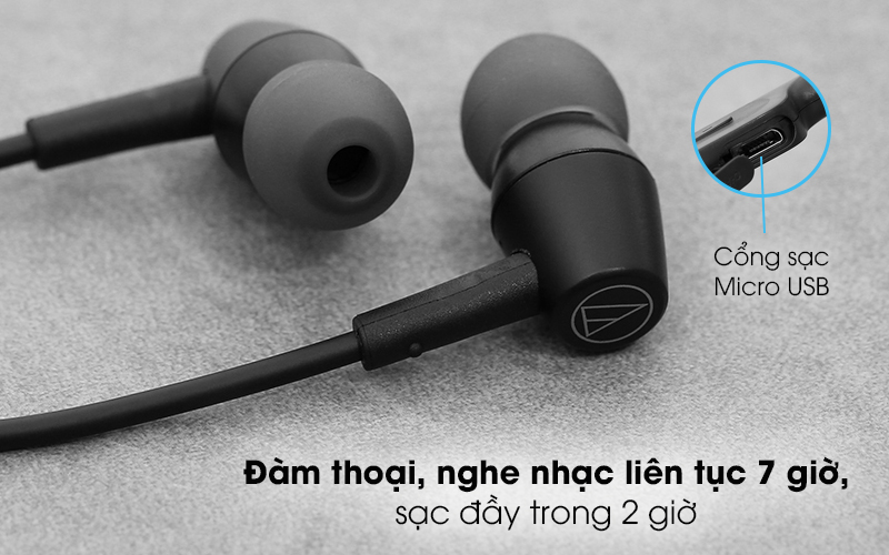 Tai nghe Bluetooth Audio Technica ATH-CLR100BT Đen - Gọi điện, nghe nhạc thỏa thích với thời lượng pin cho 7 giờ dùng liên tục