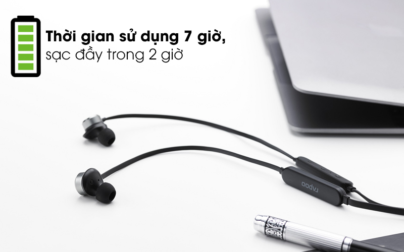 Tai nghe Bluetooth Rapoo S150 Đen - Thời gian nghe gọi kéo dài đến 7 giờ