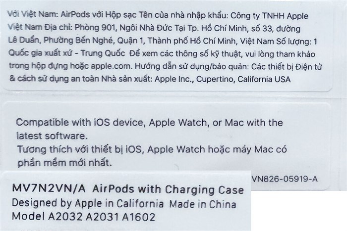 Tai nghe Bluetooth AirPods 2 Lightning Charge Apple MV7N2 Màu Trắng