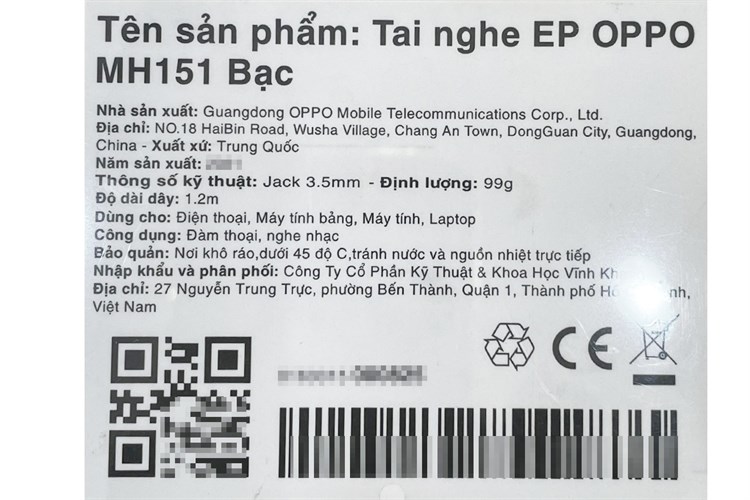 Tai nghe Có Dây OPPO MH151 Màu Bạc