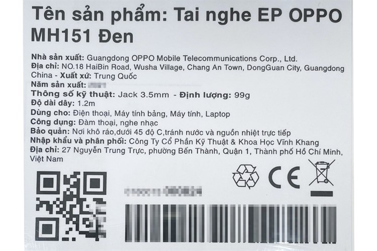 Tai nghe Có Dây OPPO MH151 Màu Đen