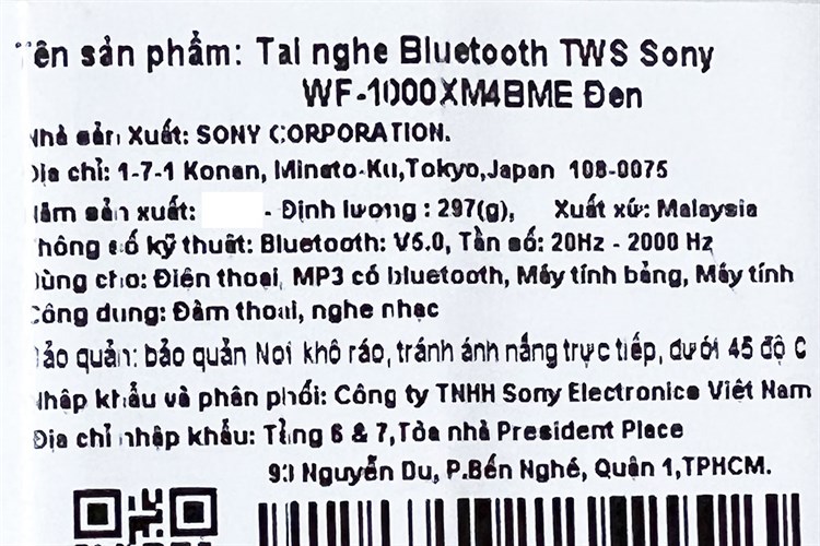Tai nghe Bluetooth True Wireless Sony WF-1000XM4 Màu Đen